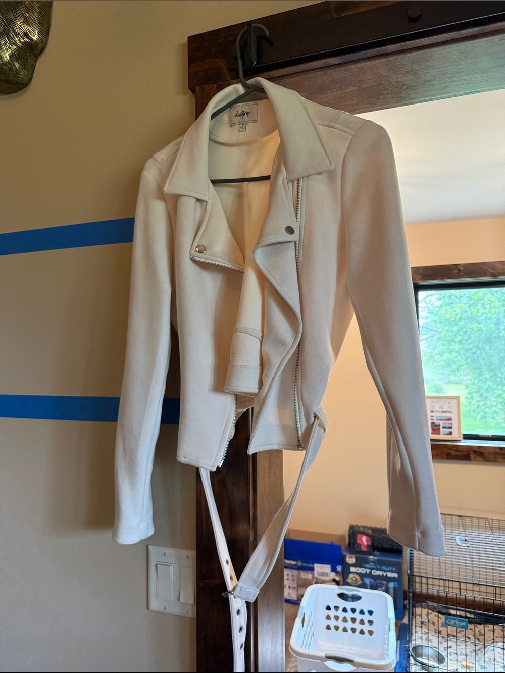 Daytrip Cream Moto Jacket with Belted Waist